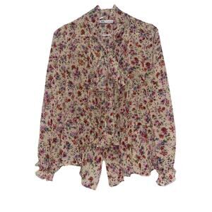 Zara Women's Floral Long Sleeve Sheer Blouse Top Shirt Size Small With Bow